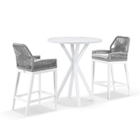 Beachport Outdoor 900 Round Aluminium Bar Table with 2 Lorne Bar Stools White/Grey Rope/Textured Olefin Grey