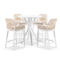 Beachport Outdoor 900 Round Aluminium Bar Table with 4 Lorne Bar Stools White/Cream Rope/Cream