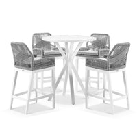 Beachport Outdoor 900 Round Aluminium Bar Table with 4 Lorne Bar Stools White/Grey Rope/Textured Olefin Grey