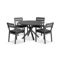 Beachport Outdoor 1200 Round Aluminium Dining Set with 4 Kingscliff Chairs Charcoal/Denim Grey