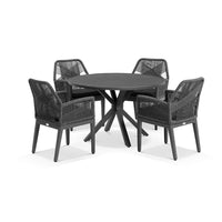 Beachport Outdoor 1200 Round Aluminium Dining Set with 4 Lorne Chairs Charcoal/Carbon Grey/Denim Grey