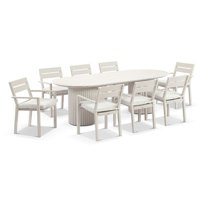 Westall Outdoor 2400 Ceramic and Aluminium Dining Table with 8 Kingscliff Chairs Light Dune/Sandstone