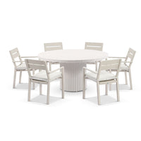 Wallaroo Outdoor 1500 Round Ceramic and Aluminium Dining Table with 6 Kingscliff Chairs Light Dune/Sandstone