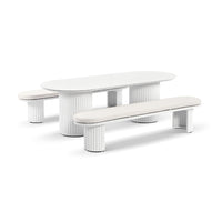 Westall Outdoor 2400 Ceramic Table Top Dining Set with Benches White/Sunbrella® Canvas