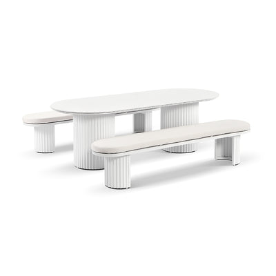 Westall Outdoor 2400 Ceramic Table Top Dining Set with Benches White/Sunbrella® Canvas