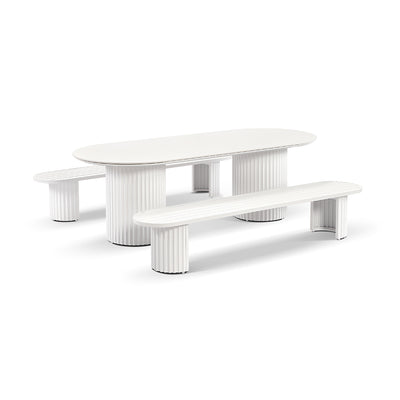 Westall Outdoor 2400 Ceramic Table Top Dining Set with Benches White/Sunbrella® Canvas