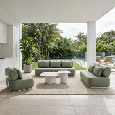 Elliston 3+2+1 Outdoor Aluminium Lounge with Coffee Table Set White/La Palma Green