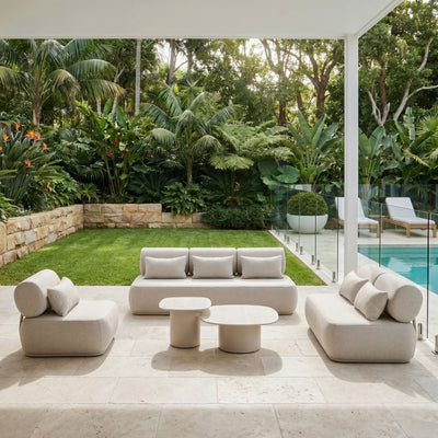 Elliston 3+2+1 Outdoor Aluminium Lounge with Coffee Table Set Light Dune/Sandstone