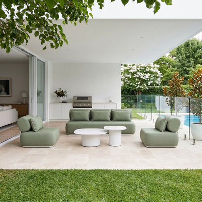 Elliston 3+1+1 Outdoor Aluminium Lounge with Coffee Table Set White/La Palma Green