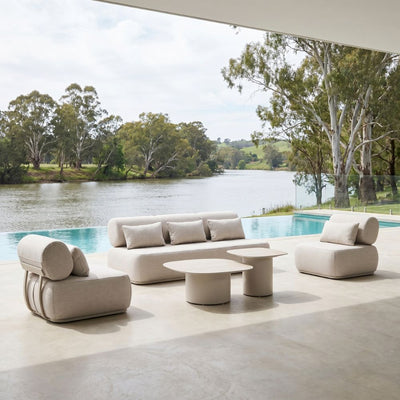 Elliston 3+1+1 Outdoor Aluminium Lounge with Coffee Table Set Light Dune/Sandstone