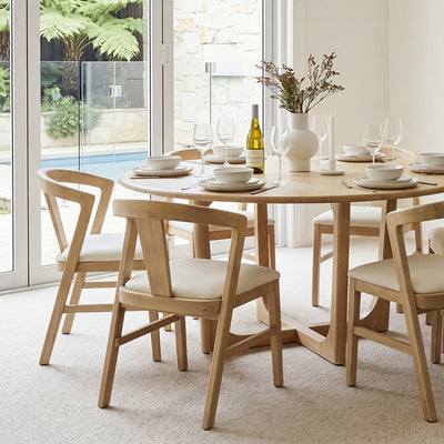 Bayview Dining Chair Natural with Off White Seat Cushion