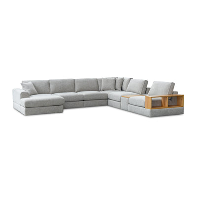 Cove Sectional 6 Seater Sofa with LHF Chaise, Bookshelf & Console Light Grey