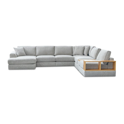 Cove Sectional 6 Seater Sofa with LHF Chaise, Bookshelf & Console Light Grey