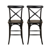 Set of 2 - French Cross Breakfast Stool (Timber Seat) Black