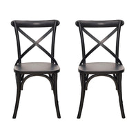 Set of 2 - French Cross Dining Chair with Timber Seat Black
