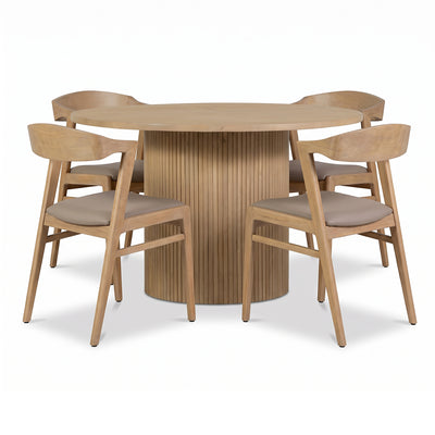 Lux 1300 Round Dining Table with Lux Modern Dining Chairs (Taupe Seat Cushion)