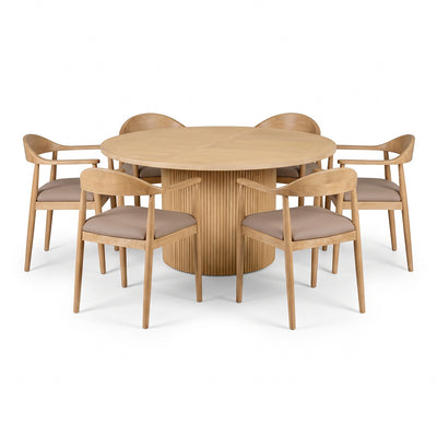 Lux 1600 Round Dining Table with Lux Dining Armchair (Taupe Seat Cushion)