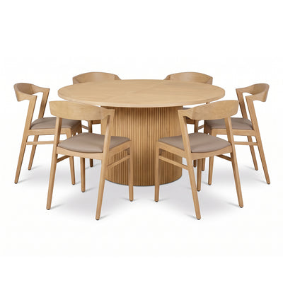 Lux 1600 Round Dining Table with Lux Modern Dining Chairs (Taupe Seat Cushion)