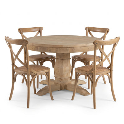Regency 1200 Round Ding Table with French Cross Dining Chairs Natural