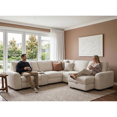 Retreat 5 Seater Sectional Sofa with RHF Chaise & Console Coconut