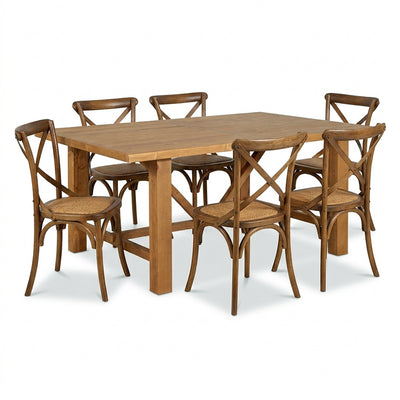 Vintage 1800 Dining Table with French Cross Dining Chairs Oak