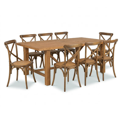 Vintage 2100 Dining Table with French Cross Dining Chairs Oak