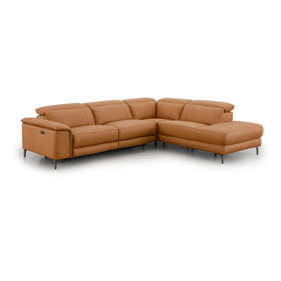 Atlas 4 Seater Corner Leather Sofa with RHF Chaise Tan