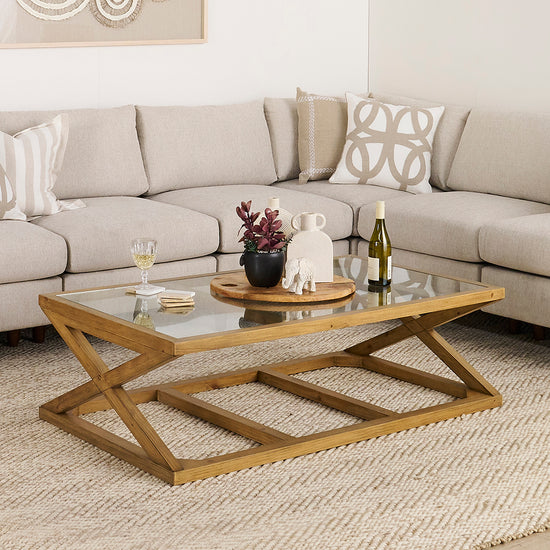 Freedom Angular Glass Top Coffee Table With Cross Base