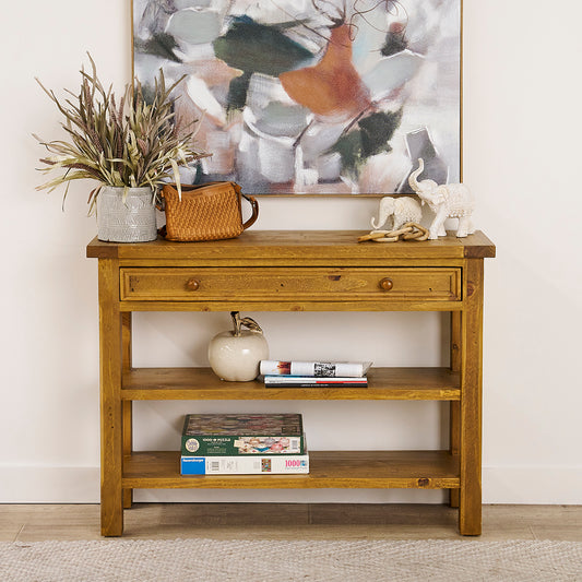 Retro Hall Table Vintage Rustic Tawny Stain Hall Table With Drawer | 1825 Interiors