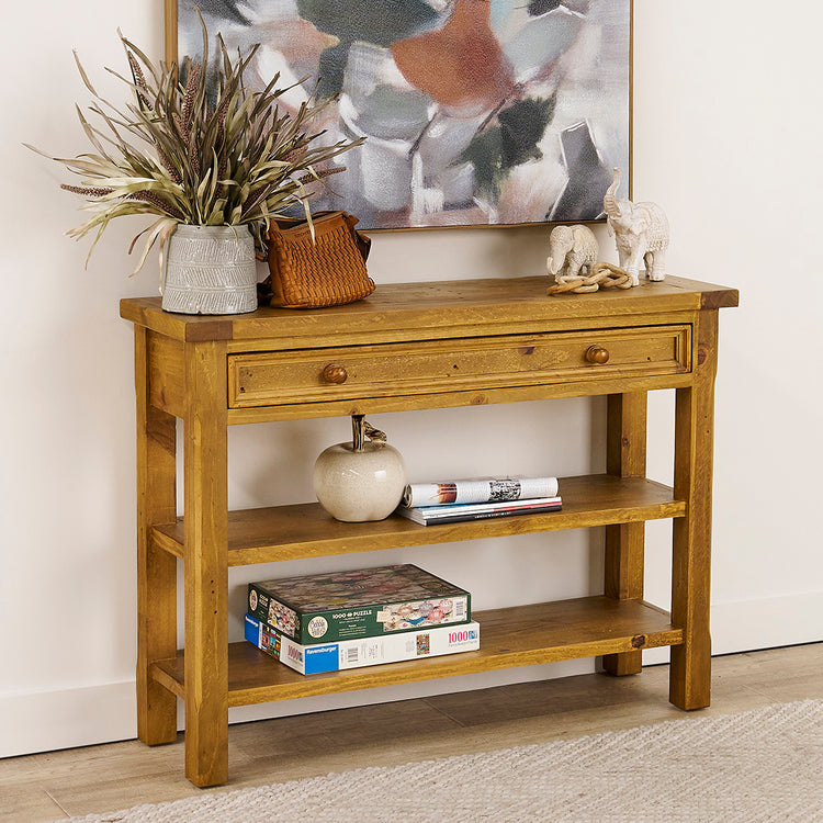 Retro Hall Table Vintage Rustic Tawny Stain Hall Table With Drawer | 1825 Interiors