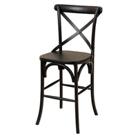 French Cross Breakfast Stool (Timber Seat) Black