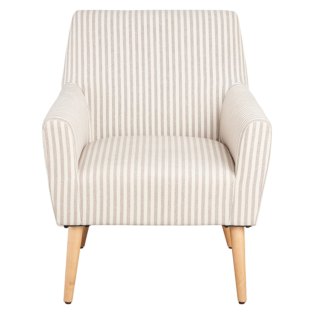 Evie Deep Taupe & Cream Stripes Armchair With Birch Wood Legs