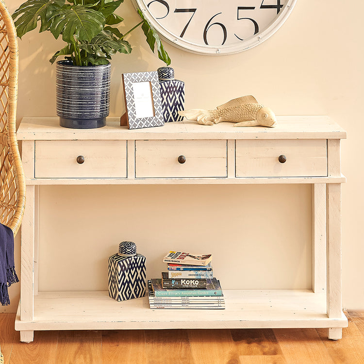 Coastal Hamptons Style White Wash Timber Hall Table
