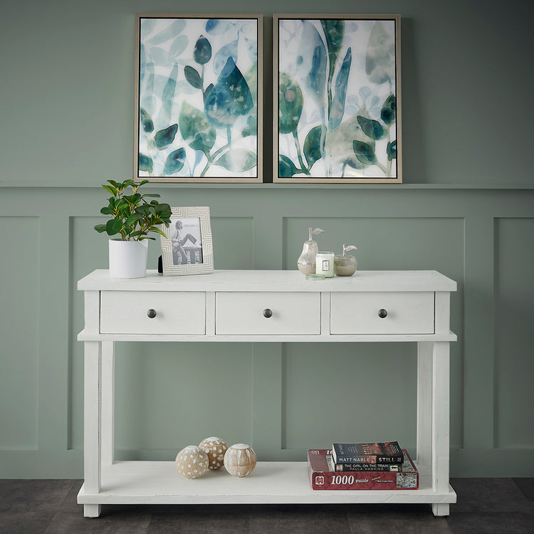 Coastal Hamptons Style White Wash Timber Hall Table