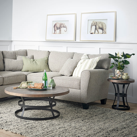 Newcastle Wooden Coffee Table Antique Black Metal, Driftwood